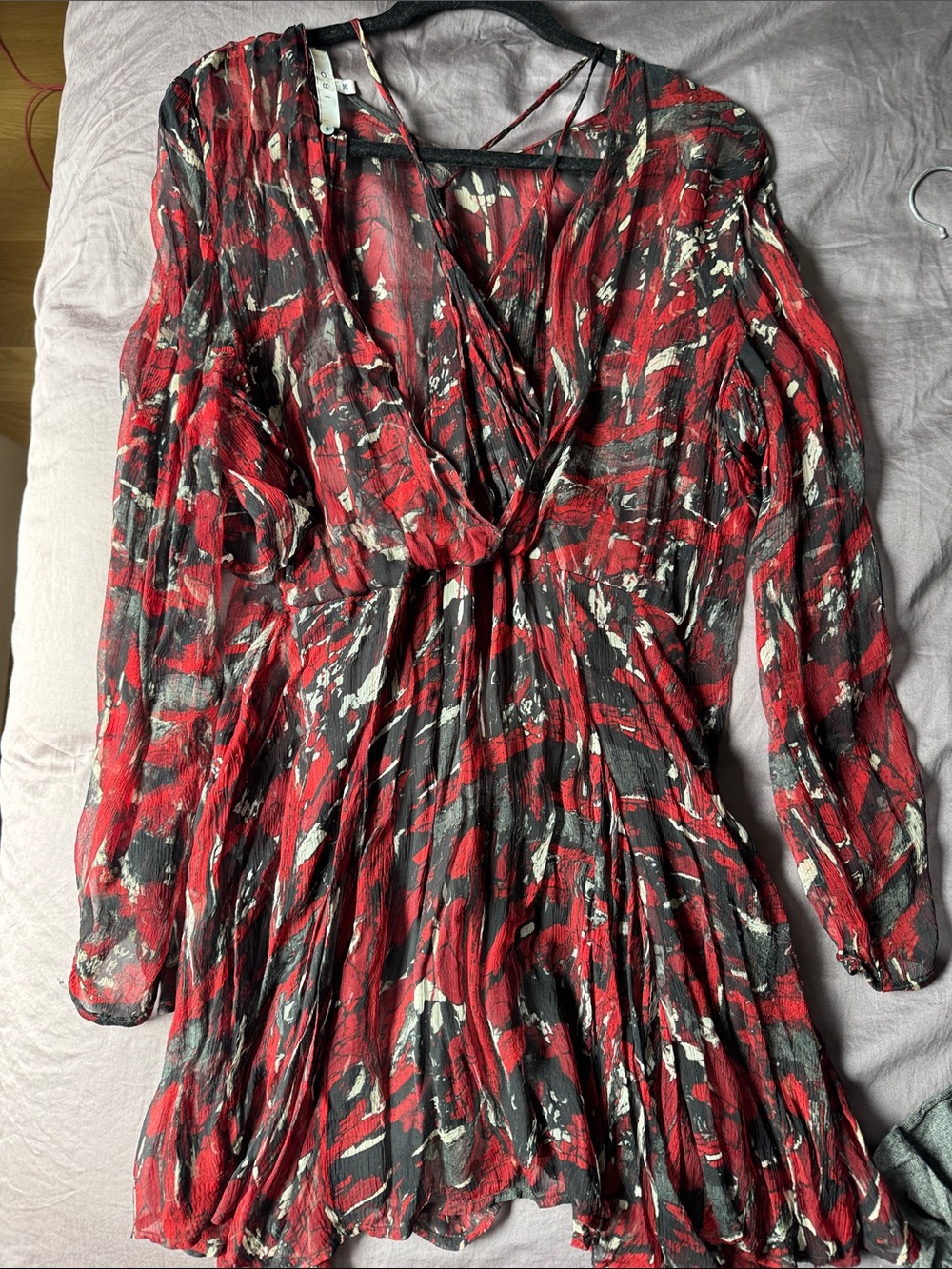 IRO Red, Black & Cream Abstract Long-Sleeve Dress